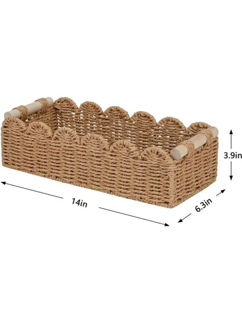 Neutral scalloped edge storage basket small woven bin for bathroom decor